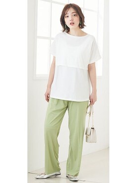 「アイテム（ママ＆ベビー、グリーン系）」を使った、nissen Maternity Modelsさん（レディース・160cm）の春コーディネート