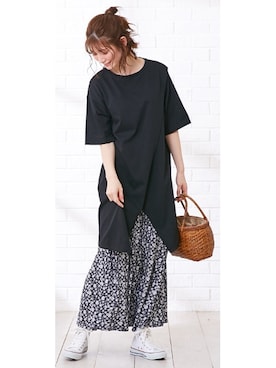 「nissen（ニッセン）の【産前・産後】犬印本舗　産前産後に使える！らくちんマタニティマキシスカート（マタニティウェア/グッズ）」を使った、nissen Maternity Modelsさん（レディース・160cm）の春コーディネート