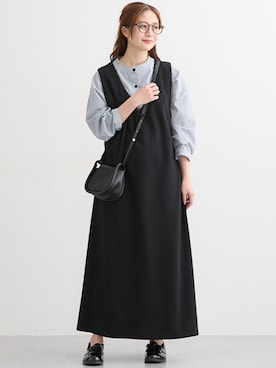 「nissen（ニッセン）の【マタニティウェア・授乳服】７分袖サイドギャザーブラウス（産前・産後）（マタニティウェア/グッズ、ブルー系）」を使った、nissen Maternity Modelsさん（レディース・160cm）の春コーディネート