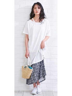 「nissen（ニッセン）の【産前・産後】犬印本舗　産前産後に使える！らくちんマタニティマキシスカート（マタニティウェア/グッズ）」を使った、nissen Maternity Modelsさん（レディース・160cm）の春コーディネート