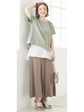 「アイテム（ママ＆ベビー、グリーン系）」を使った、nissen Maternity Modelsさん（レディース・160cm）の春コーディネート