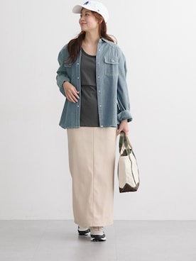 「nissen（ニッセン）の【マタニティウエア・授乳服】授乳しやすい 半袖Tシャツ（産前・産後）（マタニティウェア/グッズ、グレー系）」を使った、nissen Maternity Modelsさん（レディース・160cm）の春コーディネート