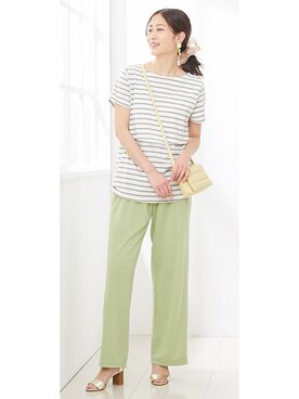 「アイテム（ママ＆ベビー、グリーン系）」を使った、nissen Maternity Modelsさん（レディース・160cm）の春コーディネート