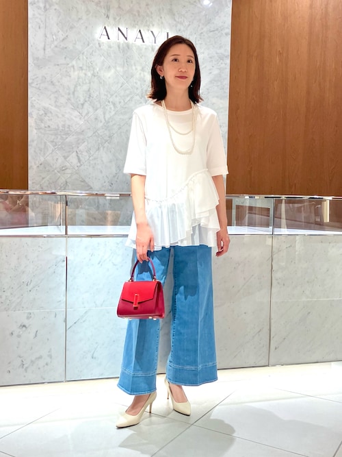 tシャツ コットンスムースフリルデザインプルオーバー レディース ANAYI tシャツ コットンスムースフリルデザインプルオーバー