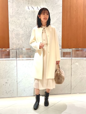 「オケージョン」｜「アイテム（ノーカラーコート）」を使った、Muto.aさん（レディース・163cm）の冬コーディネート