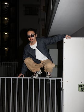 「アイテム（ノーカラージャケット）」を使った、Gramicciさん（メンズ・165cm）の秋コーディネート