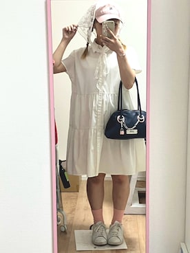 「GRAIN（グレイン）のアイテム」を使った、桃さん（レディース・155cm）の夏コーディネート