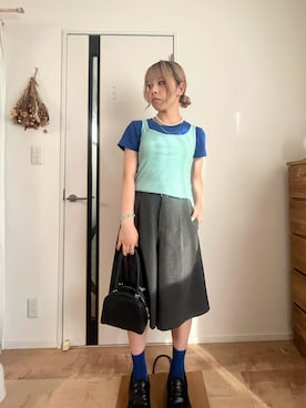 「Lattice（Lattice）のミニボストンバッグ（トートバッグ、ブラック系）」を使った、桃さん（レディース・155cm）の秋コーディネート