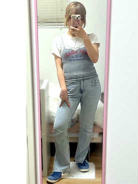 「H&M（エイチ・アンド・エム）のアイテム（デニムパンツ、ブルー系）」を使った、桃さん（レディース・155cm）の夏コーディネート
