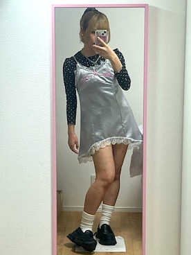 「JEANASIS（ジーナシス）の【抗菌防臭テープ付き】キリカエボリュームローファー/573242（ローファー、ブラック系）」を使った、桃さん（レディース・155cm）の夏コーディネート
