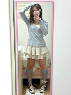 「grove（グローブ）のアイテム（ニット/セーター、ブルー系）」を使った、桃さん（レディース・155cm）の春コーディネート