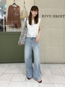 「RIVE DROITE（リヴドロワ）の【à Nice 】【インド綿/手洗い可】カットワークジレ（ベスト、ホワイト系）」を使った、kotoneさん（レディース・166cm）の夏コーディネート