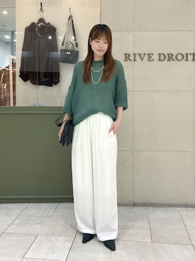 「RIVE DROITE（リヴドロワ）のモヘヤブレンドルーズネックニット（秋服）（ニット/セーター、グリーン系）」を使った、kotoneさん（レディース・166cm）の秋コーディネート
