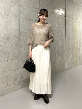 「RIVE DROITE（リヴドロワ）のモヘヤブレンドルーズネックニット（秋服）（ニット/セーター、ブラウン系）」を使った、kotoneさん（レディース・166cm）の秋コーディネート
