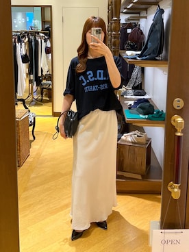 「RIVE DROITE（リヴドロワ）の【Yossshiiii企画/6色展開/ひんやりタッチ】R.D.S.CロゴTee（夏服）（Tシャツ/カットソー、ブルー系）」を使った、kotoneさん（レディース・166cm）の夏コーディネート