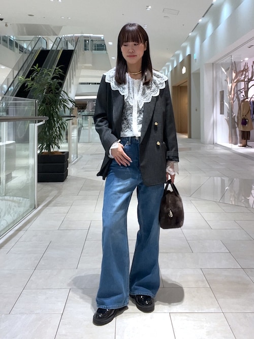 美シルエット】シャークスキンピークドラペルジャケット（テーラード