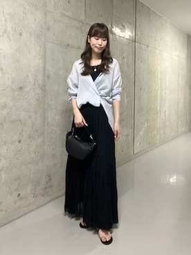 「RIVE DROITE（リヴドロワ）の【接触冷感/2WAY/カシュクールアレンジ可】シアーロングシャツ（シャツ/ブラウス、ブルー系）」を使った、kotoneさん（レディース・166cm）の夏コーディネート