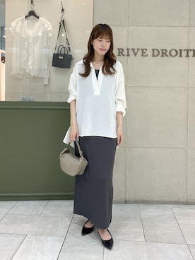 「RIVE DROITE（リヴドロワ）の【涼し気な抜け感】メッシュスキッパーシャツ（シャツ/ブラウス、ホワイト系）」を使った、kotoneさん（レディース・166cm）の夏コーディネート