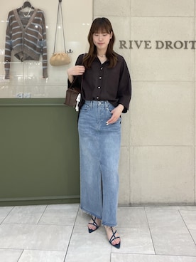 「RIVE DROITE（リヴドロワ）の【上品な透け感】メッシュドルマンシャツ（シャツ/ブラウス、ブラウン系）」を使った、kotoneさん（レディース・166cm）の春コーディネート