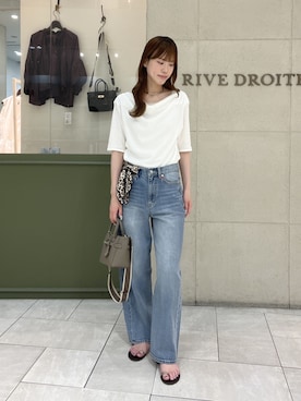 「RIVE DROITE（リヴドロワ）の【接触冷感】ゴブソデネックコンシャスカットソー（Tシャツ/カットソー、ホワイト系）」を使った、kotoneさん（レディース・166cm）の夏コーディネート