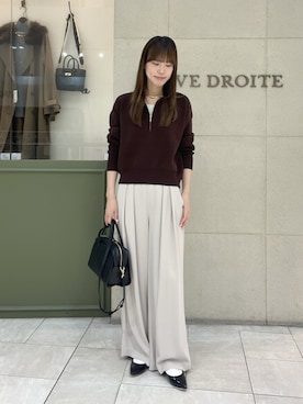 「RIVE DROITE（リヴドロワ）のスウェットライクハーフZIPニット（オフィスカジュアル/秋服）（ニット/セーター、ブラウン系）」を使った、kotoneさん（レディース・166cm）の秋コーディネート