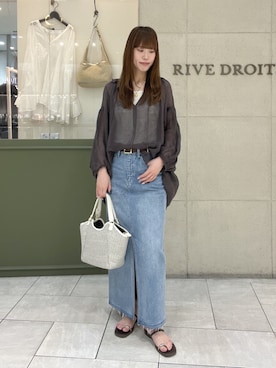 「RIVE DROITE（リヴドロワ）の予約【à Nice】【涼しげなシアー感】リネンギャザーブラウス（シャツ/ブラウス、ブラウン系）」を使った、kotoneさん（レディース・166cm）の夏コーディネート