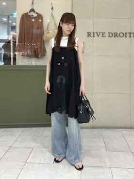「RIVE DROITE（リヴドロワ）の【à Nice 】【スカートやキャミソールとしてアレンジを楽しめる】2wayエプロンブラウス（シャツ/ブラウス、ブラック系）」を使った、kotoneさん（レディース・166cm）の夏コーディネート