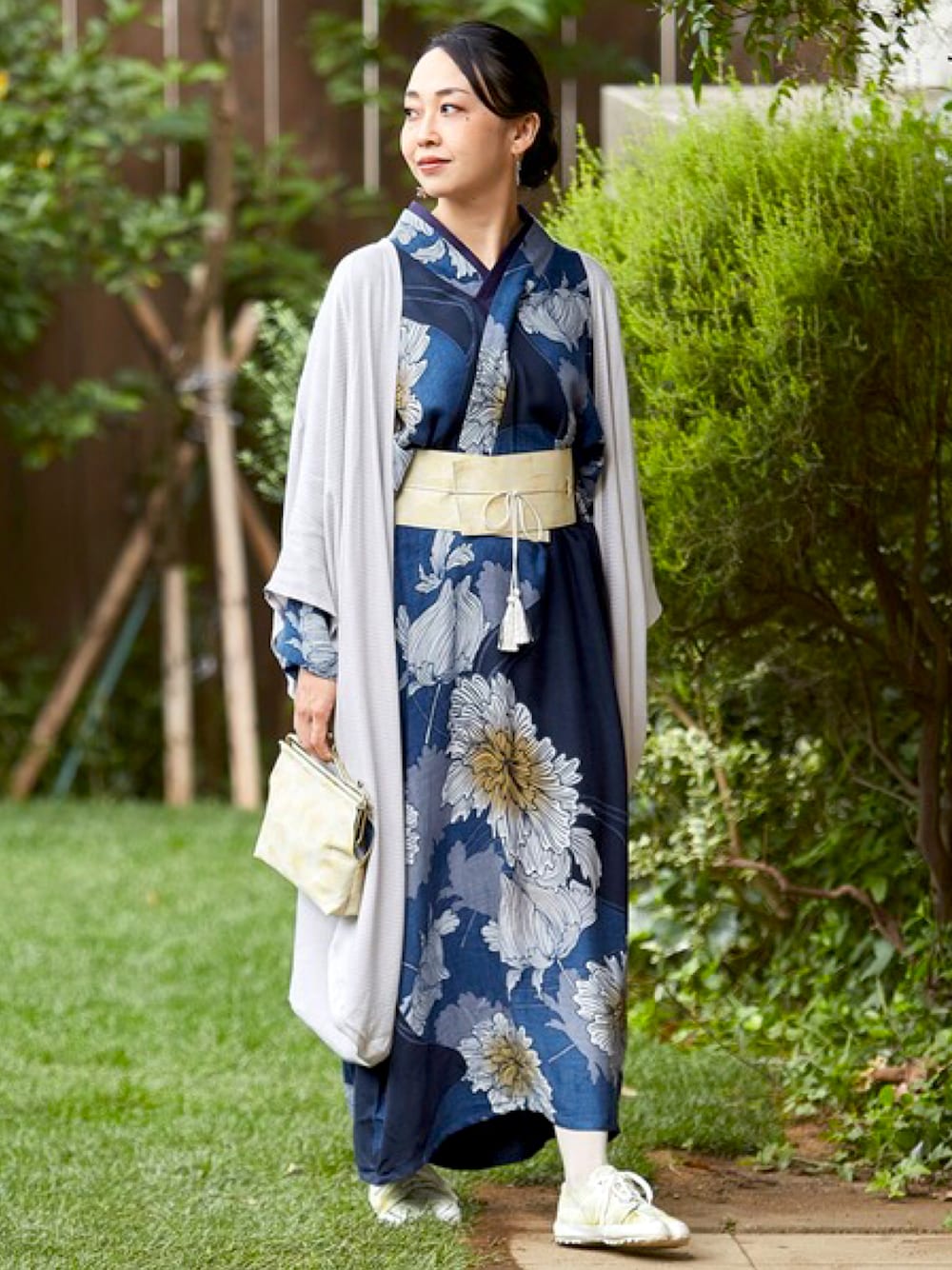 着物風ワンピース 着物リメイクワンピース グレーとピンク | iichi