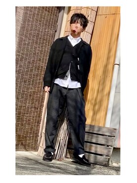 「＋Jのアイテム（スラックス、グレー系）」を使った、なおさん（メンズ・170cm）の冬コーディネート