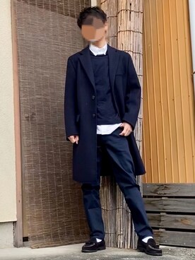 「＋Jのアイテム（デニムパンツ、ブルー系）」を使った、なおさん（メンズ・170cm）の冬コーディネート