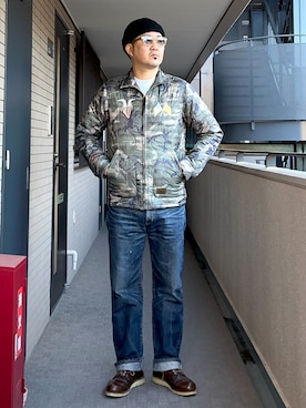 「アイテム（ナイロンジャケット）」を使った、A.K.H.D09さん（メンズ・180cm）の冬コーディネート