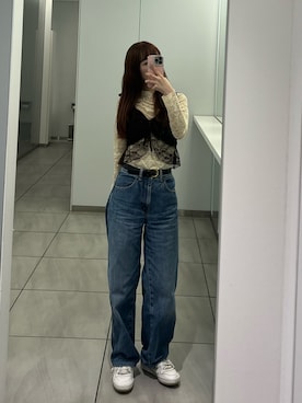 「UNIQLO（ユニクロ）のアイテム（デニムパンツ、ブルー系）」を使った、strawberryさん（レディース・160cm）の夏コーディネート