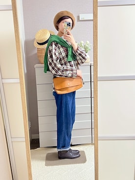 「アイテム（ハンチング/ベレー帽）」を使った、はるはるさん（レディース・158cm）の秋コーディネート