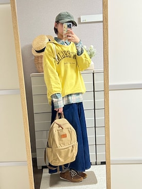 「アイテム（デニムスカート）」を使った、はるはるさん（レディース・158cm）の秋コーディネート