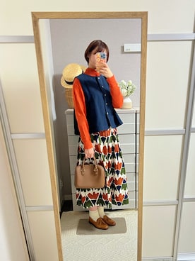 「アイテム（ボストンバッグ）」を使った、はるはるさん（レディース・158cm）の秋コーディネート
