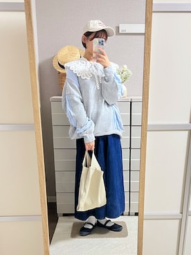 「アイテム（デニムスカート）」を使った、はるはるさん（レディース・158cm）の秋コーディネート
