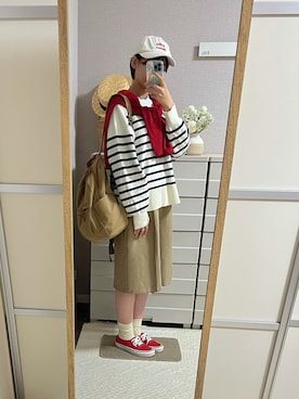 「アイテム（バックパック/リュック）」を使った、はるはるさん（レディース・158cm）の秋コーディネート