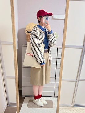 「GU（ジーユー）のアイテム（キャップ）」を使った、はるはるさん（レディース・158cm）の秋コーディネート
