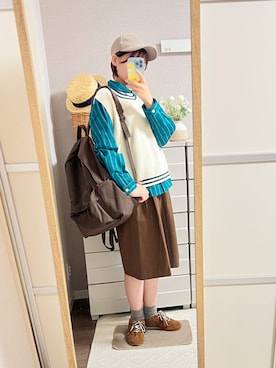 「アイテム（バックパック/リュック）」を使った、はるはるさん（レディース・158cm）の秋コーディネート