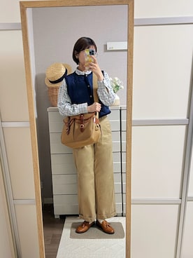 「アイテム（ベスト）」を使った、はるはるさん（レディース・158cm）の秋コーディネート