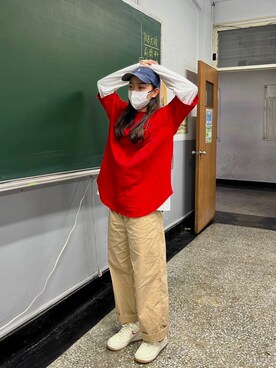 「アイテム（チノパンツ、その他）」を使った、__beeeeeti__さん（レディース・156cm）の冬コーディネート