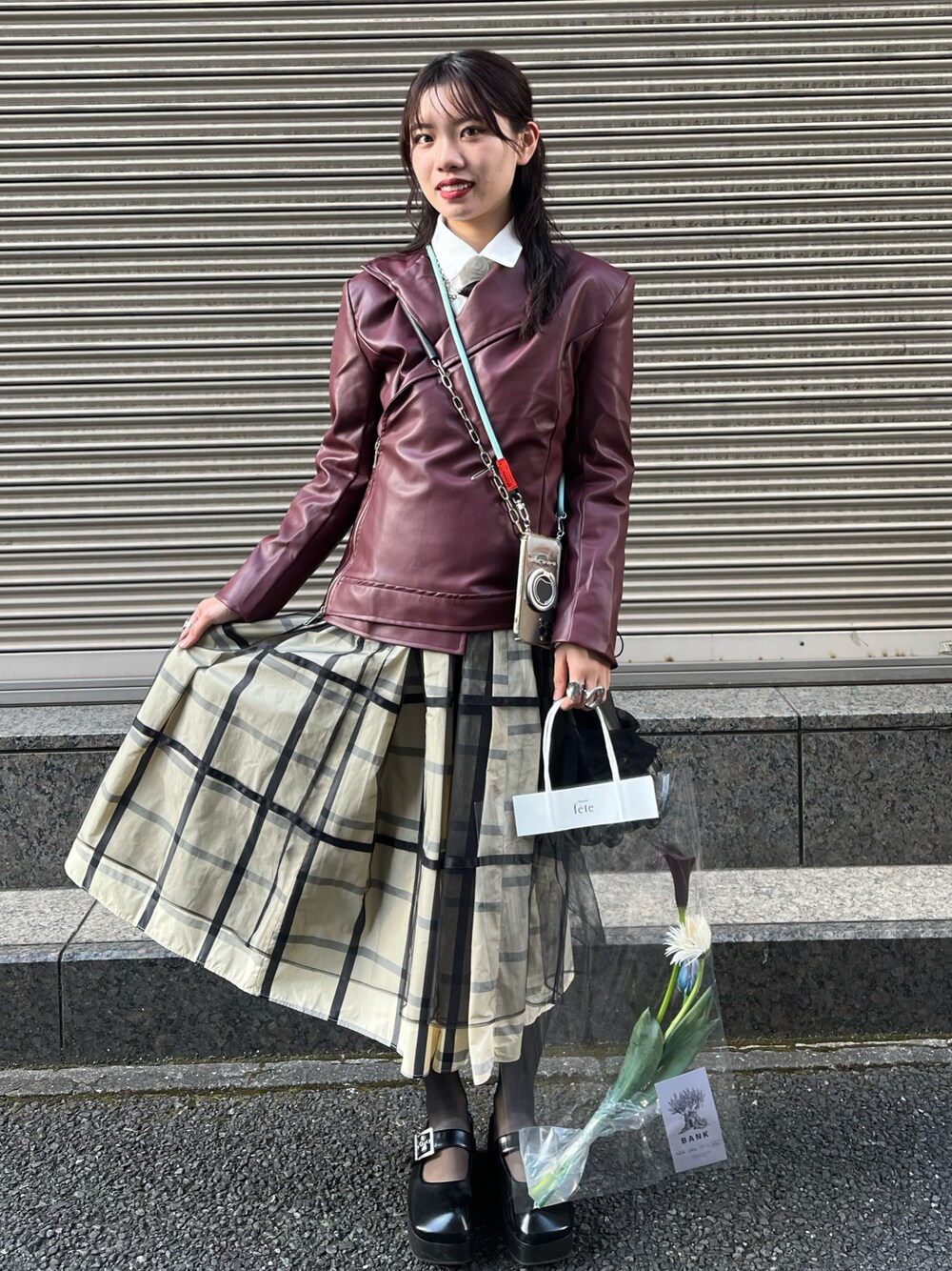 チュールレイヤードPlaidPatternボリュームSilhouetteスカート 2way Tulle Layered Plaid Pattern Volume Silhouette Skirt/2WAY