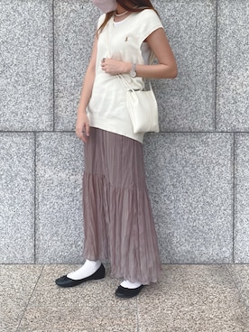 「ワッシャースカート」｜「アイテム（その他）」を使った、sakiさん（レディース・159cm）の夏コーディネート