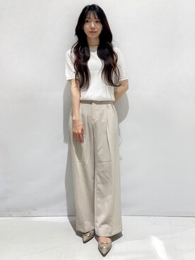「index（インデックス）のUVケア バイカラーケーブルニット【洗濯機OK】《6col》（ニット/セーター、ホワイト系）」を使った、Kさん（レディース）の春コーディネート