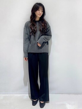 「OPAQUE.CLIP（オペークドットクリップ）のバックボタンリラクシーニット【洗濯機OK】（ニット/セーター、グレー系）」を使った、Kさん（レディース）の秋コーディネート