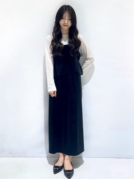 「OPAQUE.CLIP（オペークドットクリップ）のシアーラウンドネックカットソー【洗濯機洗い可】（Tシャツ/カットソー、ホワイト系）」を使った、Kさん（レディース）の秋コーディネート