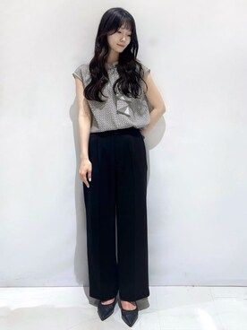 「index（インデックス）のアシンメトリーボウタイブラウス【洗濯機洗い可】（シャツ/ブラウス、ベージュ系）」を使った、Kさん（レディース）の夏コーディネート