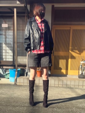「秋冬」｜「アイテム（ライダースジャケット）」を使った、inaryoさん（レディース・162cm）の秋コーディネート