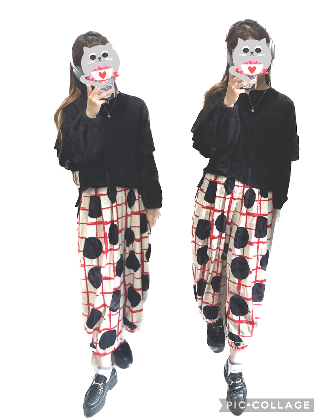 「ガラパン、派手パンツ、ブラック、ラフ、低身長、低身長コーデ、低身長女子、アラフォー、30代コーデ、ママコーデ」｜「garcon la raisonのアイテム（Tシャツ/カットソー、ブラック系）」を使った、♡indigolovE♡さん（レディース・152cm）の秋コーディネートの1枚目の写真