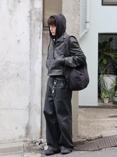 レタリングロゴ＆ウールブレンドライニング レザーグローブ（手袋